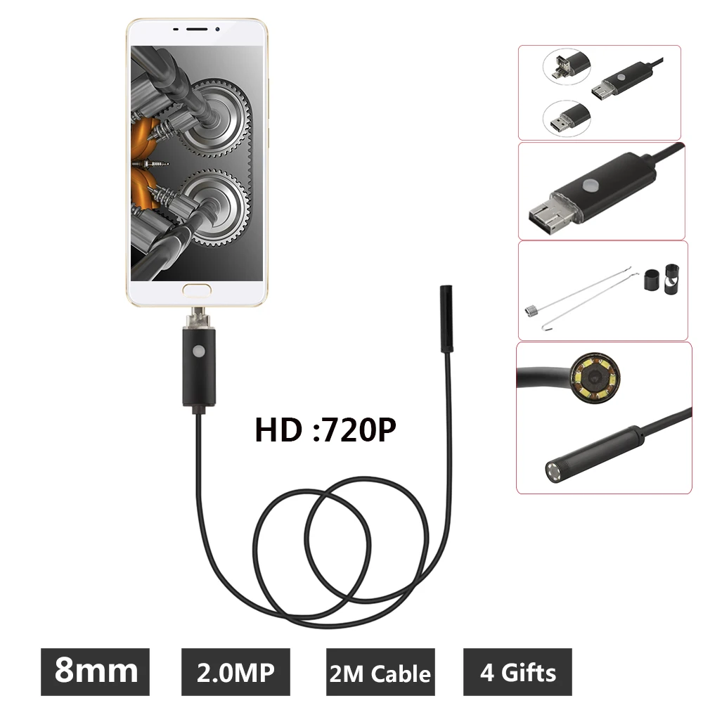 2m PC Android HD Endoscope 8mm Lens USB Endoscope Camera Waterproof Inspection Borescope Micro OTG USB Car Endoscope
2m PC Android HD Endoscope 8mm Lens USB Endoscope Camera Waterproof Inspection Borescope Micro OTG USB Car Endoscope