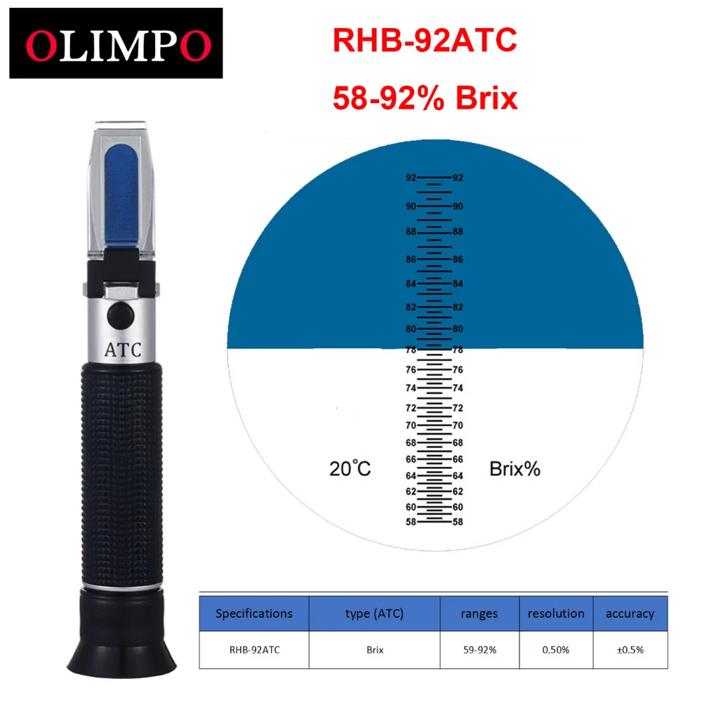 olimpo RHB -92 ATC Single Scale Refractometer Test Sweets Fruit Syrup Jelly Jam Crystal Sugar Processing with Case
olimpo RHB -92 ATC Single Scale Refractometer Test Sweets Fruit Syrup Jelly Jam Crystal Sugar Processing with Case
