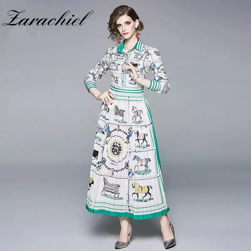 2019 New Autumn Vintage Horse Pattern Print Dress Female Contrast Colour Striped Long Sleeve Elegant Shirt Long Pleated Dress
2019 New Autumn Vintage Horse Pattern Print Dress Female Contrast Colour Striped Long Sleeve Elegant Shirt Long Pleated Dress