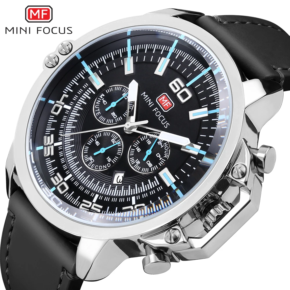 MINI FOCUS 2018 Fashion Sport Quartz Watch Men Leather Strap Black Dial Calendar Chronograph Casual Wrist Watches Waterproof 30M
MINI FOCUS 2018 Fashion Sport Quartz Watch Men Leather Strap Black Dial Calendar Chronograph Casual Wrist Watches Waterproof 30M