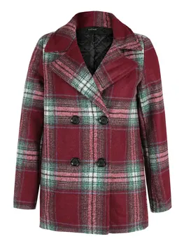 Scotland double-breasted jacket pocket turn-down collar wind red woman 
Scotland double-breasted jacket pocket turn-down collar wind red woman