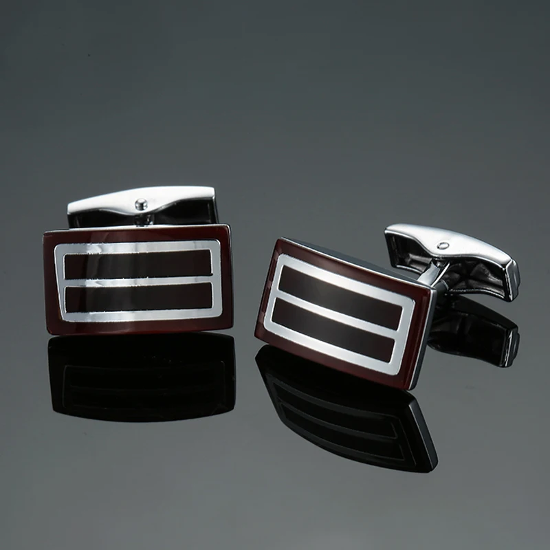 

DY High quality brass enamel craft Red Plaid Silvery Cufflinks black lines Men's French shirt Cufflinks free shipping