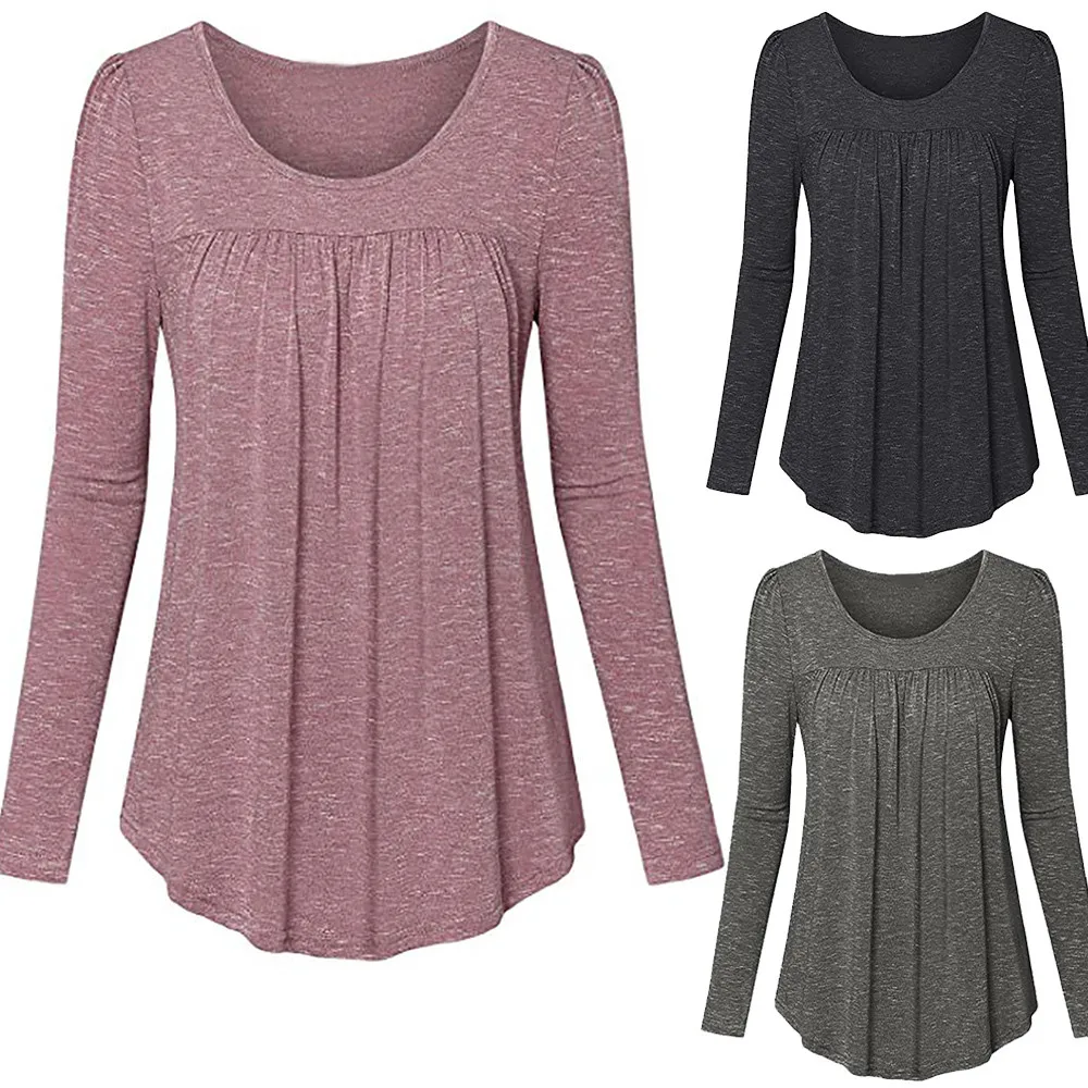 ISHOWTIENDA Womens Tops and Blouses O-Neck Long Sleeve Solid Pleated Front Tunic Tops Women Shirts blusas feminina Haut Femme
ISHOWTIENDA Womens Tops and Blouses O-Neck Long Sleeve Solid Pleated Front Tunic Tops Women Shirts blusas feminina Haut Femme