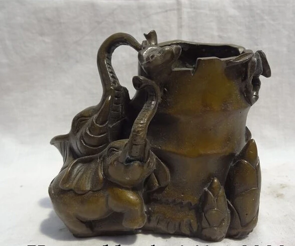 JP S0608 Chinese Bronze Animals 3 Elephant Statue Bamboo Pencil Vase Brush Barrel Pot
JP S0608 Chinese Bronze Animals 3 Elephant Statue Bamboo Pencil Vase Brush Barrel Pot