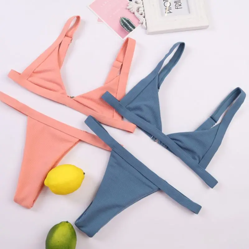 2019 Bikini Set Women Sexy Plunging V-Neck Unpadded Triangle Bra Low Waist Thong Seamless Solid Color Thread Stripes Swimsuit
2019 Bikini Set Women Sexy Plunging V-Neck Unpadded Triangle Bra Low Waist Thong Seamless Solid Color Thread Stripes Swimsuit