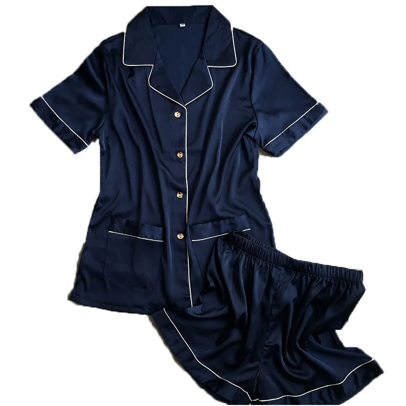 short pants + short sleeve tops free shipping two pieces pajamas sets silk satin nightwear high quality pink blue white color
short pants + short sleeve tops free shipping two pieces pajamas sets silk satin nightwear high quality pink blue white color