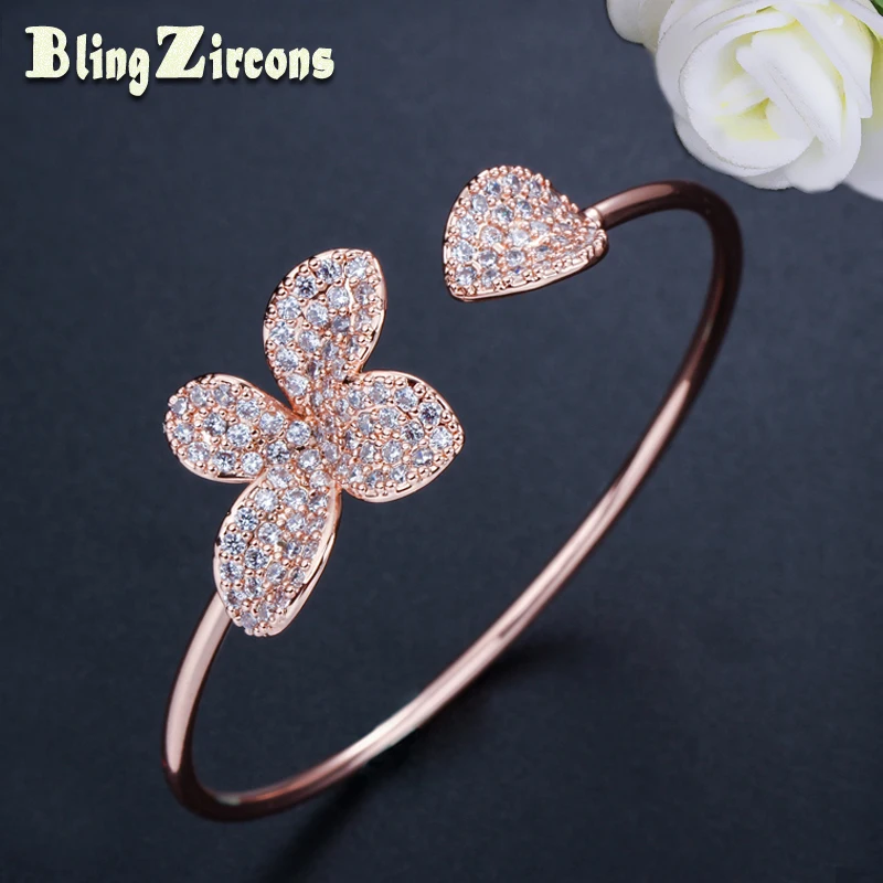 BeaQueen New Adjustable Size Micro Pave Cubic Zirconia Four Leaf Flower Open Cuff Bangles Women Rose Gold Color Jewelry B136
BeaQueen New Adjustable Size Micro Pave Cubic Zirconia Four Leaf Flower Open Cuff Bangles Women Rose Gold Color Jewelry B136