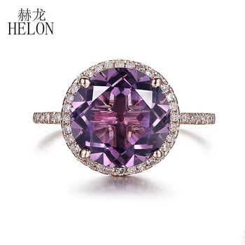 HELON Real 10K Rose Gold Flawless Round 3.89ct Natural Amethyst 0.2ct Diamonds Halo Engagement Wedding Ring Women Trendy Jewelry
HELON Real 10K Rose Gold Flawless Round 3.89ct Natural Amethyst 0.2ct Diamonds Halo Engagement Wedding Ring Women Trendy Jewelry