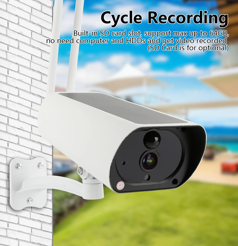 Outdoor IR Night Vision Solar Power Camera1080P HD Solar IP Camera 2MP Wireless Wi-fi Security Surveillance Waterproof probe
Outdoor IR Night Vision Solar Power Camera1080P HD Solar IP Camera 2MP Wireless Wi-fi Security Surveillance Waterproof probe