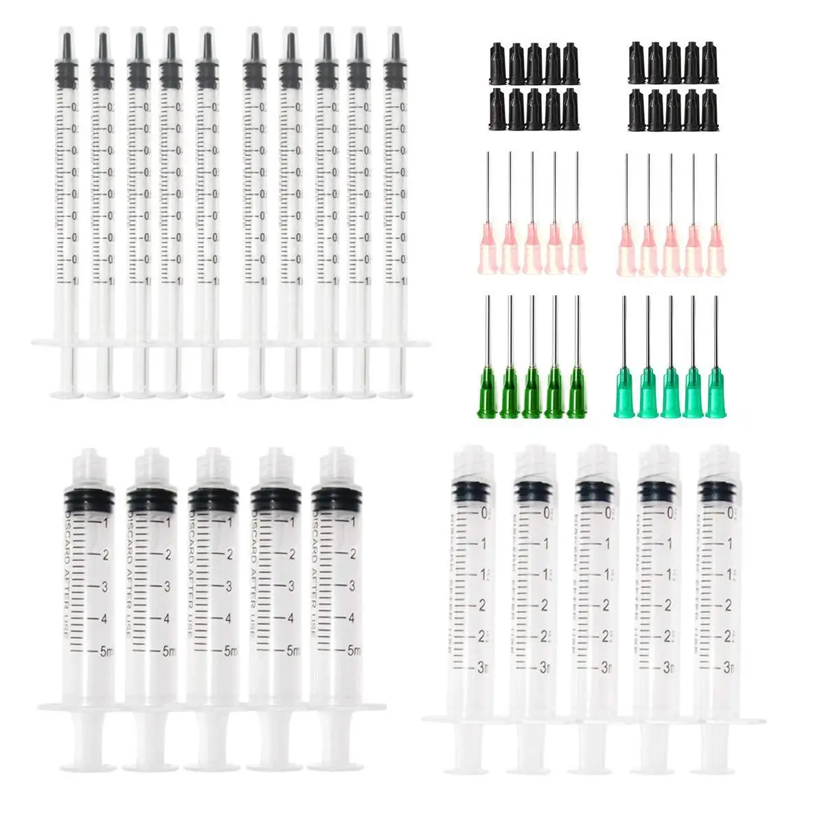 

Plastic Syringe 1ml 3ml 5ml with 1inch Blunt Tip Needles For Lab and Industrial Dispensing Adhesives Glue Soldering Paste(20pcs)