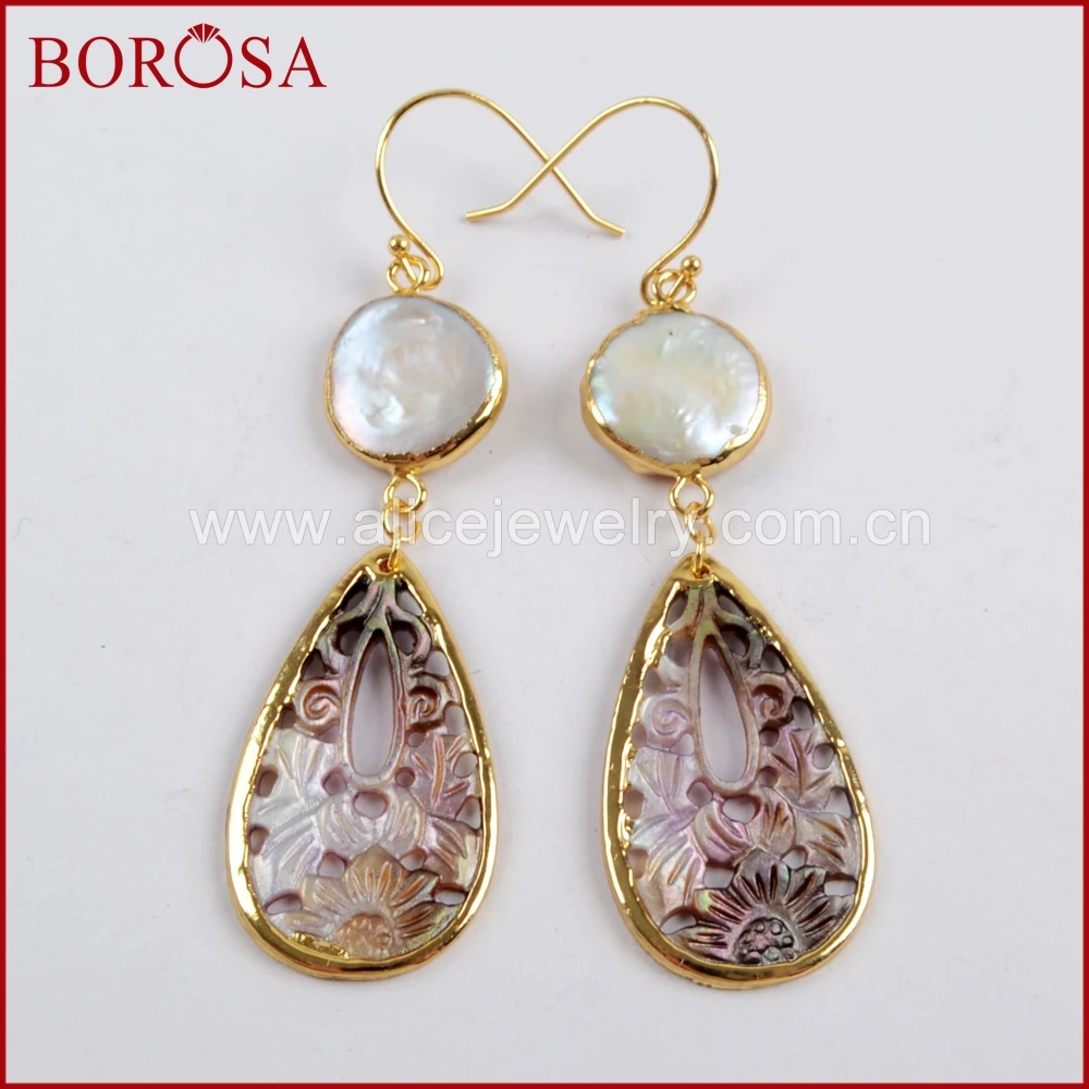 BOROSA 3/5Pairs Gold Color Round White Natural Freshwater Pearl & Teardrop Shell Carved Earrings Charm Dangle Earrings G1596
BOROSA 3/5Pairs Gold Color Round White Natural Freshwater Pearl & Teardrop Shell Carved Earrings Charm Dangle Earrings G1596