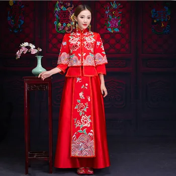 Ancient Women Wedding Dress Suit Traditional Flower Embroidery Cheongsam Elegant Red Full Length Slim 2PCS Clothing&Skirt Qipao
Ancient Women Wedding Dress Suit Traditional Flower Embroidery Cheongsam Elegant Red Full Length Slim 2PCS Clothing&Skirt Qipao
