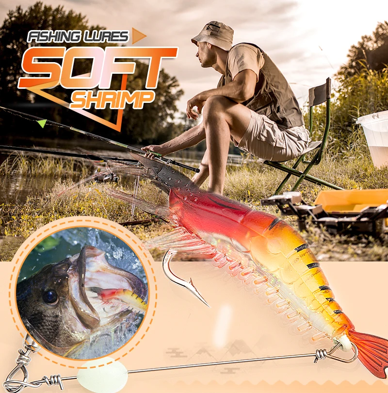 DONQL Soft Shrimp Fishing Lure 9cm5.6g Artificial Bait With Stainless Steel Wire Sharp Hooks Night Luminous Simulation Shrimp (1)