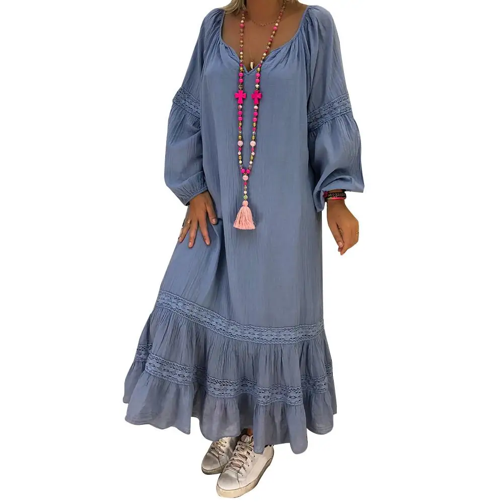 Spring Autumn Plus Size Lace Pieceing Dresses Women Loose Large Size Dress O-neck White Boho Dress Long Sleeve Maxi Robe New
Spring Autumn Plus Size Lace Pieceing Dresses Women Loose Large Size Dress O-neck White Boho Dress Long Sleeve Maxi Robe New