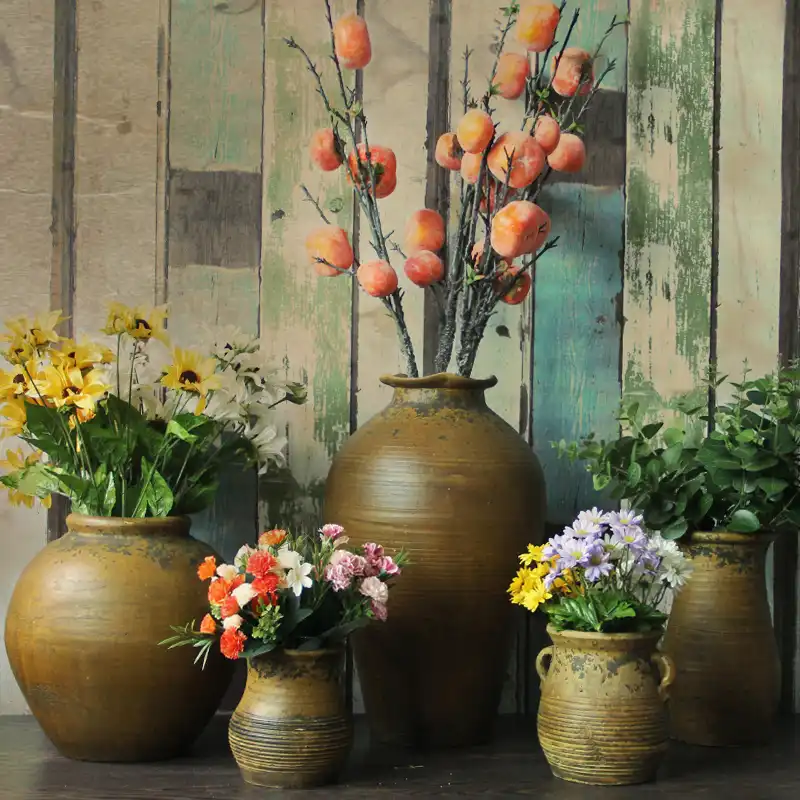 Clay Pot Vase Flower Inserter Retro Old Ceramic Vase Living Room