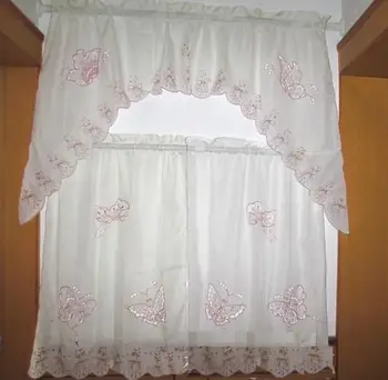 3PCS complete set Butterfly embroided KITCHEN CURTAIN TIER & SWAG 
3PCS complete set Butterfly embroided KITCHEN CURTAIN TIER & SWAG