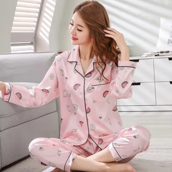 Pajamas For Women Autumn Long sleeves Silk Sleepwea Women Sleep Lounge Pajama Set
Pajamas For Women Autumn Long sleeves Silk Sleepwea Women Sleep Lounge Pajama Set