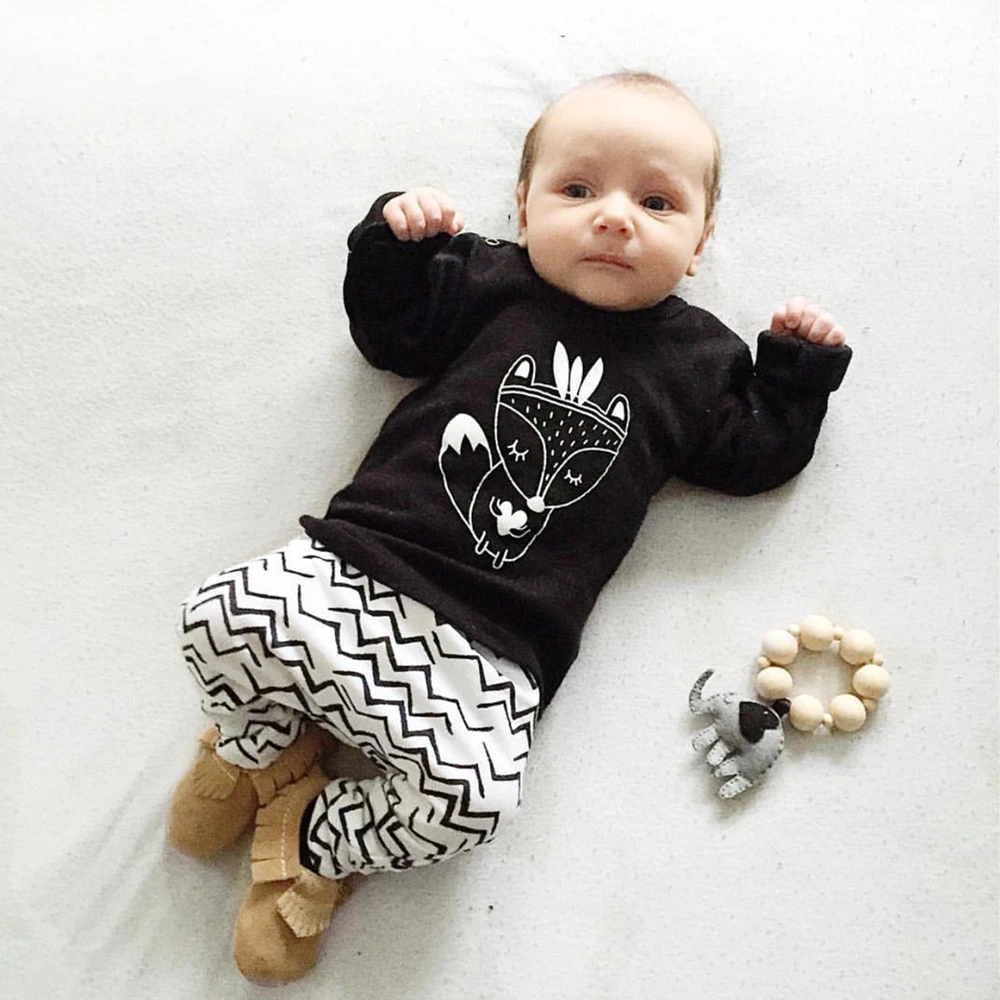 Baby boy clothes cartoon fox printed long sleeve black t-shirt + pants newborn infant clothes 2pcs suit baby girl clothing sets
Baby boy clothes cartoon fox printed long sleeve black t-shirt + pants newborn infant clothes 2pcs suit baby girl clothing sets