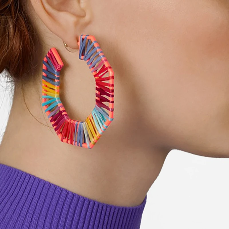 Best lady Multicolored Handmade Raffia Hoop Earrings for Women Wedding Party Gift Brand Design Trendy Statement Earrings Bijoux
Best lady Multicolored Handmade Raffia Hoop Earrings for Women Wedding Party Gift Brand Design Trendy Statement Earrings Bijoux