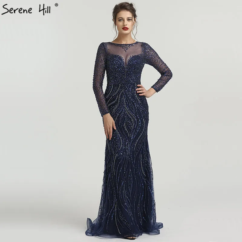New Nave Blue Mermaid Luxury Formal Evening Dresses Long Sleeves Beading Sequined Fashion Evening Gowns 2019 Serene Hill LA6506
New Nave Blue Mermaid Luxury Formal Evening Dresses Long Sleeves Beading Sequined Fashion Evening Gowns 2019 Serene Hill LA6506