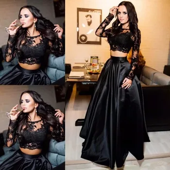 2019 Black Two Pieces Prom Dresses Jewel Neck Illusion Long Sleeves Lace Appliques Plus Size Party Dress Evening prom Gowns
2019 Black Two Pieces Prom Dresses Jewel Neck Illusion Long Sleeves Lace Appliques Plus Size Party Dress Evening prom Gowns