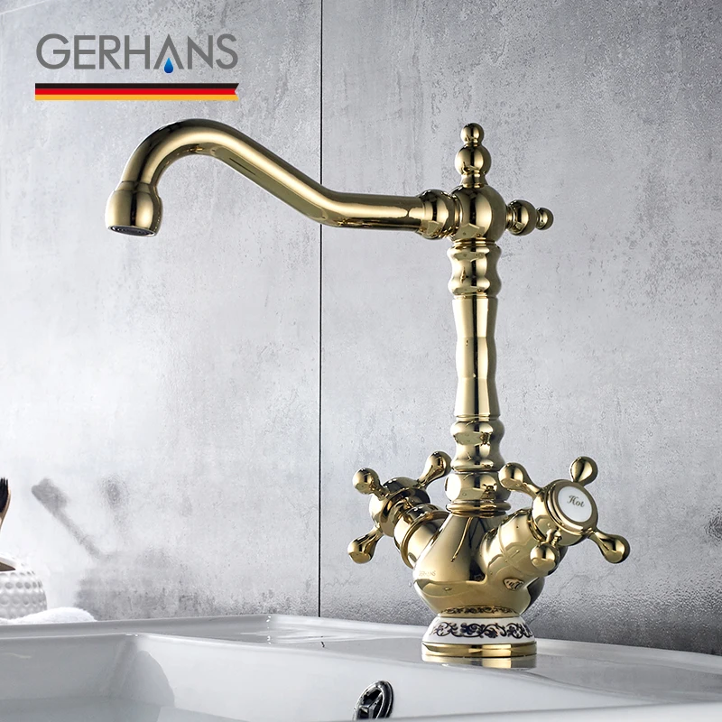 GERHANS Annata Gold Silver Kitchen Basin Sink Faucet Traditional Double Handle Bar Water Mixer Tap Brass Crane K14001
GERHANS Annata Gold Silver Kitchen Basin Sink Faucet Traditional Double Handle Bar Water Mixer Tap Brass Crane K14001