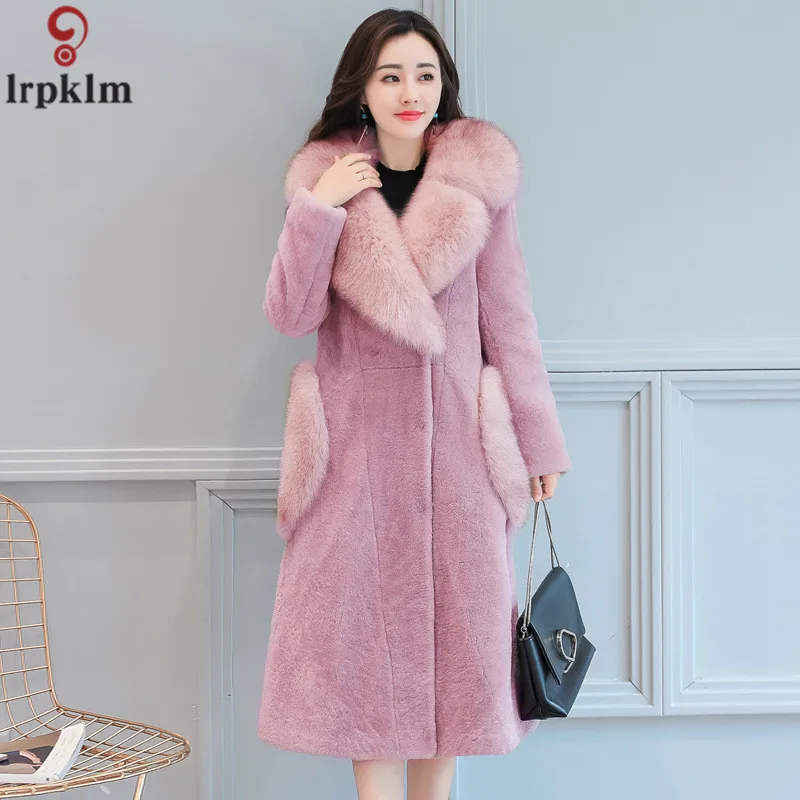 2018 Autumn And Winter Sheep Sheared Coat Women Medium Long Faux Fur Coat High Imitation Fox Fur Collar Manteau Femme Hiver AS080 (30)
