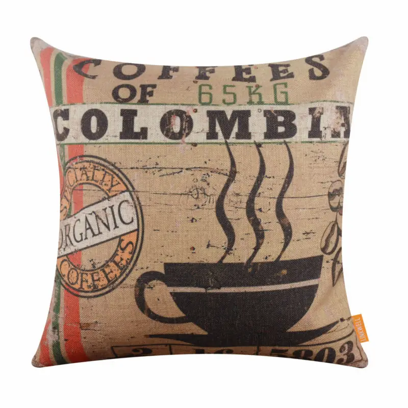 LINKWELL 18"x18" Vintage Colombia Coffee Organic Design Pattern Yellow Brown Colour Burlap Decorative Pillowcase Cushion Cover 
LINKWELL 18"x18" Vintage Colombia Coffee Organic Design Pattern Yellow Brown Colour Burlap Decorative Pillowcase Cushion Cover