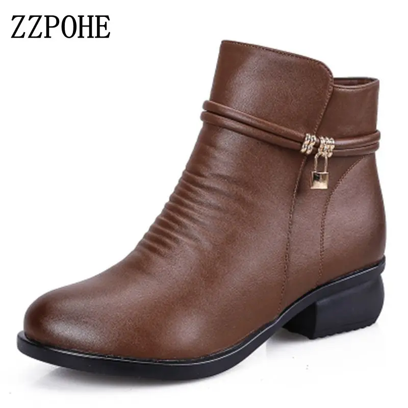 

ZZPOHE 2017 New Winter Shoes Women Genuine Leather Snow Boots Women's Comfortable Warm Ankle Boots Ladies Boots free shipping
