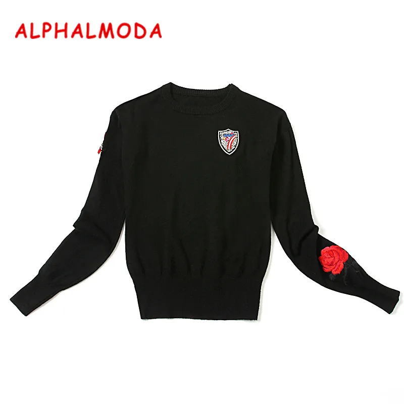 ALPHALMODA Autumn Winter Women Fashion Sweater Floral Sleeve Crystal Badge Ladies Vogue Knitted Jumpers
ALPHALMODA Autumn Winter Women Fashion Sweater Floral Sleeve Crystal Badge Ladies Vogue Knitted Jumpers