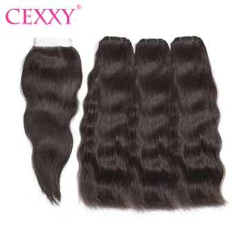 

CEXXY Natural Straight Hair Bundles With Closure Raw Indian Virgin Hair Weave Bundles with Closure Free Part Free Shipping