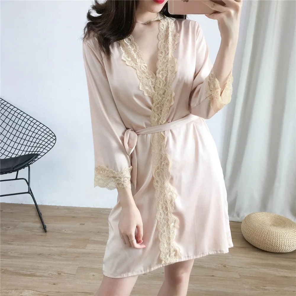 Daeyard Women's Robe And Gown Set Silk Robe And Nightdress 2Pcs Pajamas Sexy Lace Patchwork Sleepwear Casual Nightwear Homewear
Daeyard Women's Robe And Gown Set Silk Robe And Nightdress 2Pcs Pajamas Sexy Lace Patchwork Sleepwear Casual Nightwear Homewear