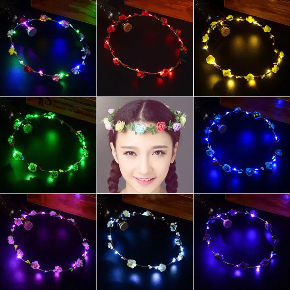 

Christmas LED Light Up Flower Floral Hairband Headband Garland Crown Bride Wedding Party Glowing Rattan Flower Wreath Headdress