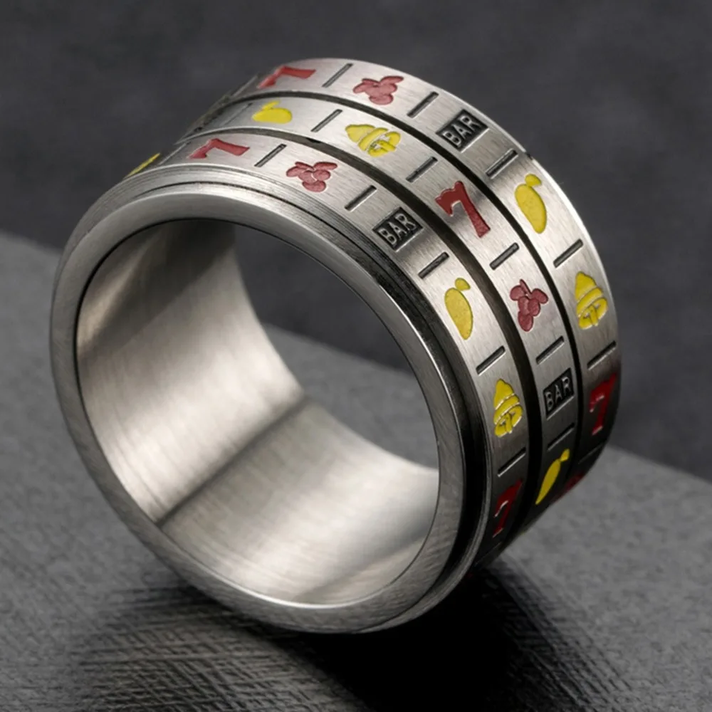 Size 7-11 Fruit Slot Machine Rotating Rings Spinner Gamble Game 316L Stainless Steel Finger Ring For Men Female Jewelry
Size 7-11 Fruit Slot Machine Rotating Rings Spinner Gamble Game 316L Stainless Steel Finger Ring For Men Female Jewelry