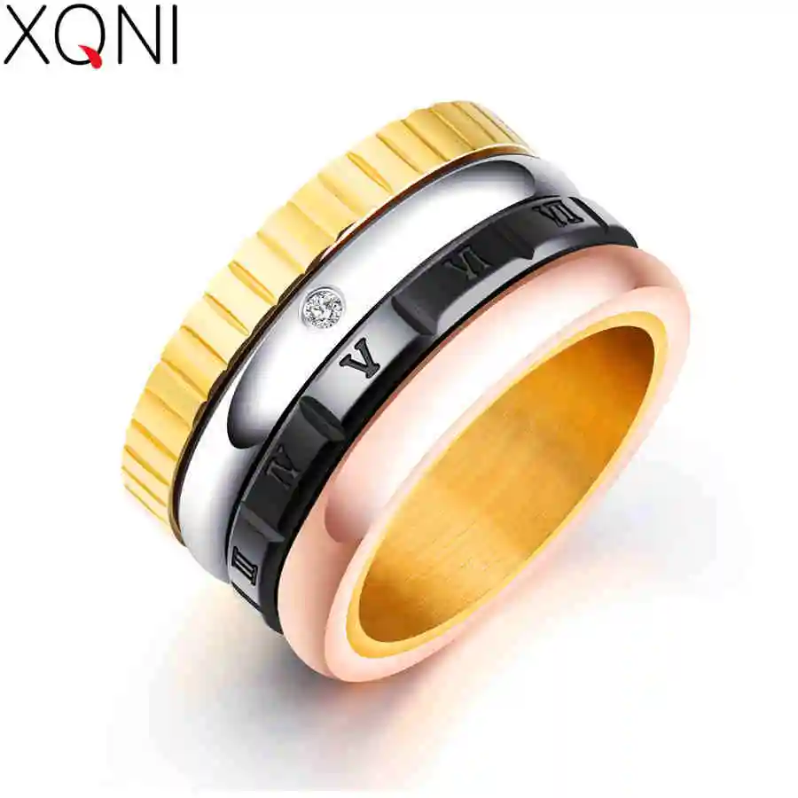 XQNI HOT SELLING JEWELLERY Women Width Classic Ring Rotatable Rome Digital Inlaid Cubic Zircon Stainless Steel Colors Party Gift
XQNI HOT SELLING JEWELLERY Women Width Classic Ring Rotatable Rome Digital Inlaid Cubic Zircon Stainless Steel Colors Party Gift