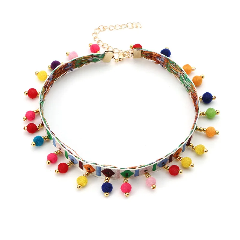 Bohemia Style Boho Choker Necklace Vintage Ethnic Candy Colorful Handmade Ribbon Ball Short Collar Necklace Jewelry for Women
Bohemia Style Boho Choker Necklace Vintage Ethnic Candy Colorful Handmade Ribbon Ball Short Collar Necklace Jewelry for Women