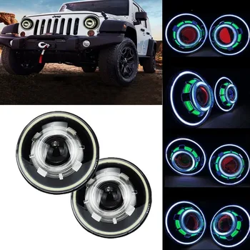 7" LED Starry Headlights With Devil Eye & Demon Angel 7 inch round headlight For Jeep Wrangler JK