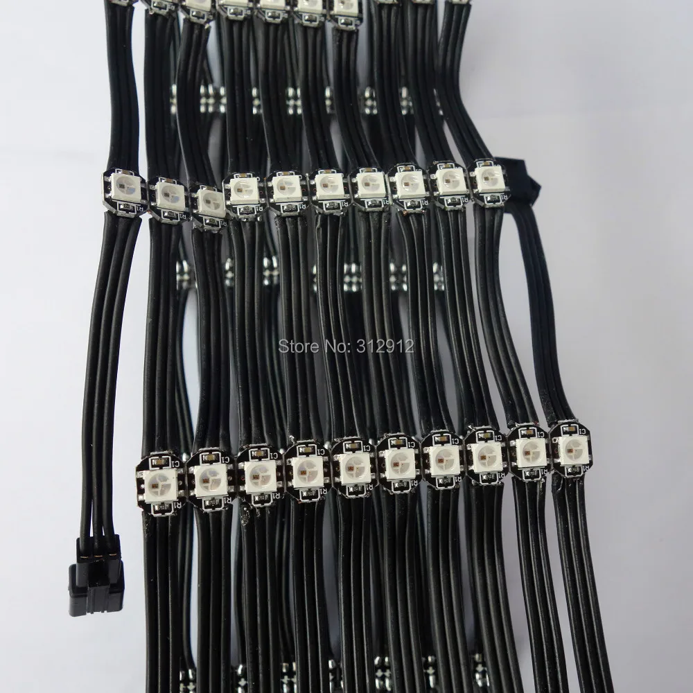 

100pcs pre-soldered WS2812B led with heatsink;DC5V input;5cm wire spacing;with all black wire with black pcb