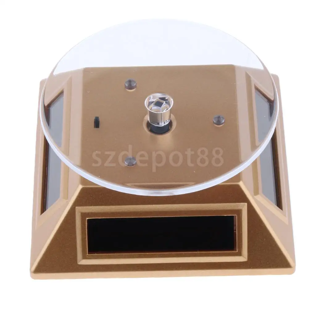 Solar Powered / Battery Rotating Display Stand Turntable with LED Light for Jewelry Watch Phone, Save Energy