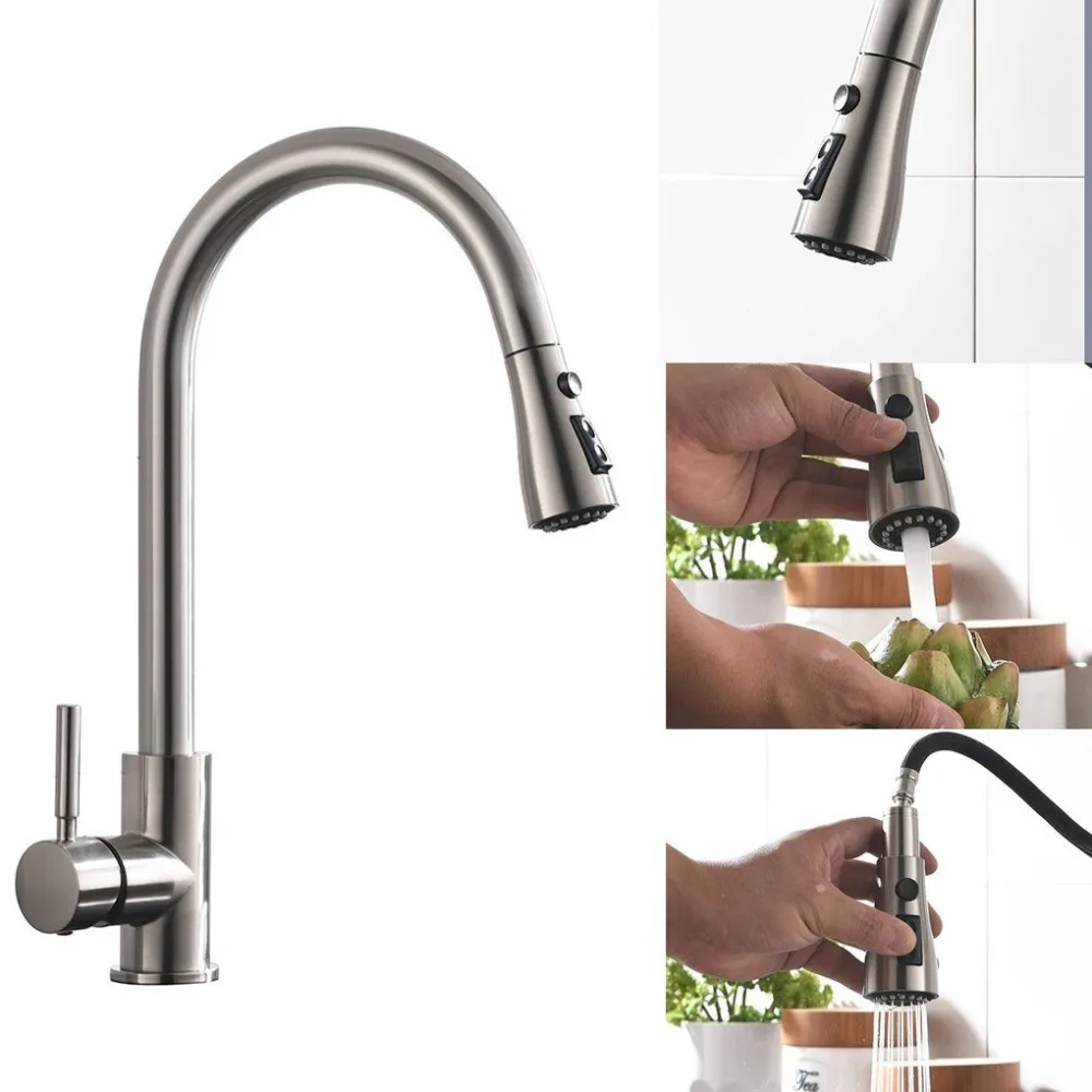 Single Handle High Arc Pull out Kitchen sink Faucet, Stainless Steel Commercial Kitchen Faucet with Pull down Sprayer, Brushed
Single Handle High Arc Pull out Kitchen sink Faucet, Stainless Steel Commercial Kitchen Faucet with Pull down Sprayer, Brushed