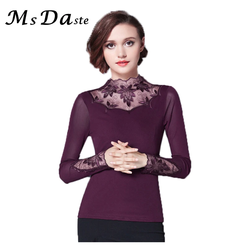 Women Tees Shirts Femme 2019 Turtleneck Lace Embroidery Vintage Lady Blouses Slim Bodycon Tops Blusas Femininas Red Brown Blue
Women Tees Shirts Femme 2019 Turtleneck Lace Embroidery Vintage Lady Blouses Slim Bodycon Tops Blusas Femininas Red Brown Blue