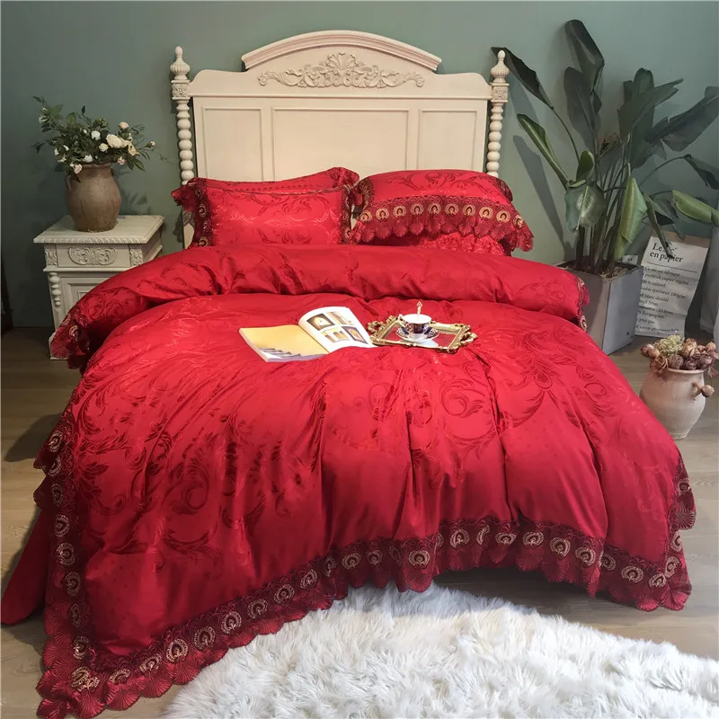 Queen King size Red Lace Bedding set Luxury Wedding Bed set Cotton bed sheet Duvet cover set Bedlinen parure de lit ropa de cama
Queen King size Red Lace Bedding set Luxury Wedding Bed set Cotton bed sheet Duvet cover set Bedlinen parure de lit ropa de cama