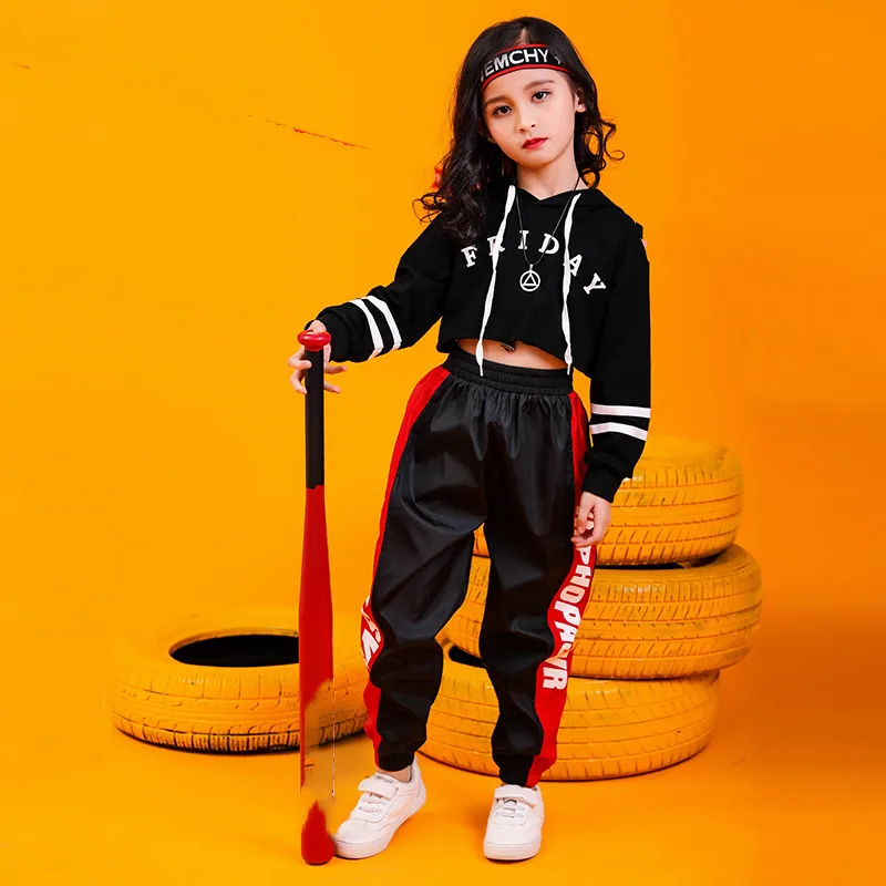 Jazz Dance Costumes Hip Hop Kids Long Sleeve Hooded Top Jogger Pants Girls Hiphop Clothes Street Dance Stage Show Wear (8)