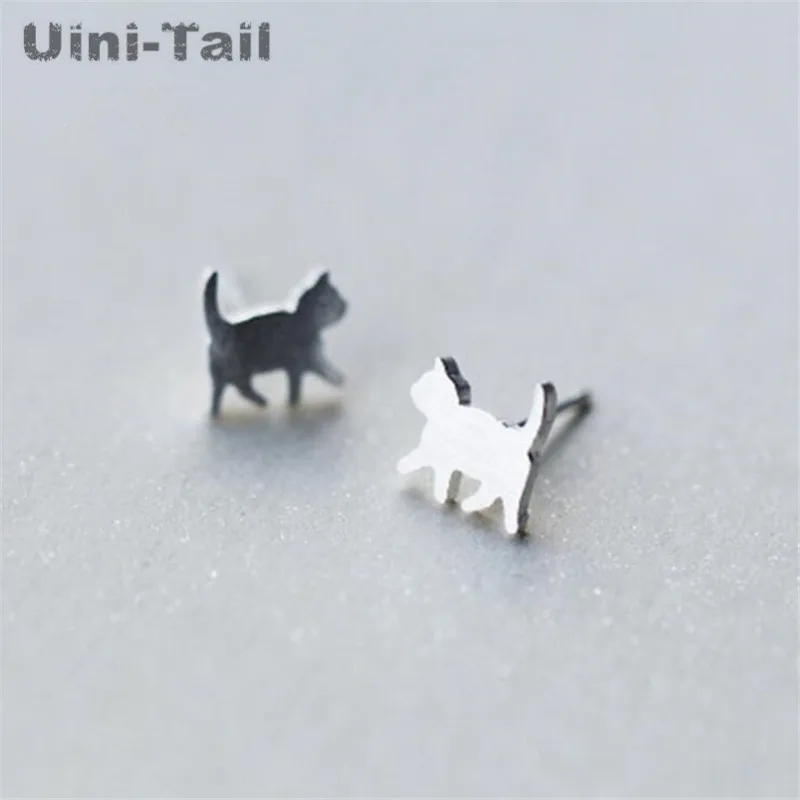 Серьги Uini-Tail в виде кота из 925 пробы и серебра гипоаллергенные маленькие серьги
