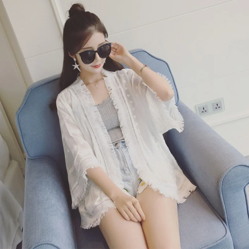 Brand New Women Chiffon Tops Lace Embroider Loose Chiffon Blouse Tops Summer Beach Cover up Tassel Cardigan
Brand New Women Chiffon Tops Lace Embroider Loose Chiffon Blouse Tops Summer Beach Cover up Tassel Cardigan