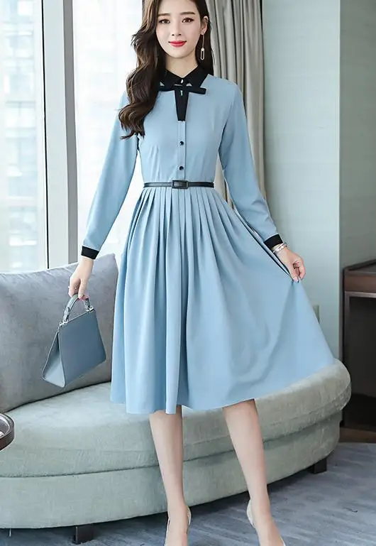 High Quality 2019 Spring New Arrival Retro Leisure Peter Pan Collar Bowknot Long Sleeve Woman Long Dress Sky Blue
High Quality 2019 Spring New Arrival Retro Leisure Peter Pan Collar Bowknot Long Sleeve Woman Long Dress Sky Blue