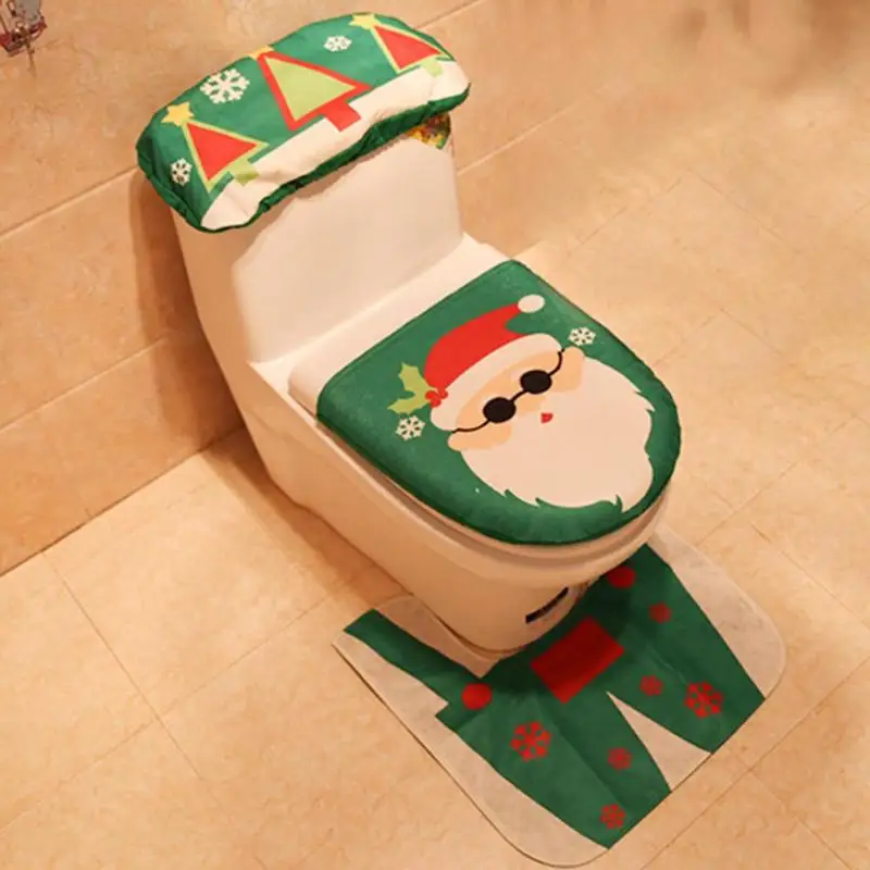 3pcs Set Christmas Bathroom Toilet Seat Cover Decor Santa Snowman