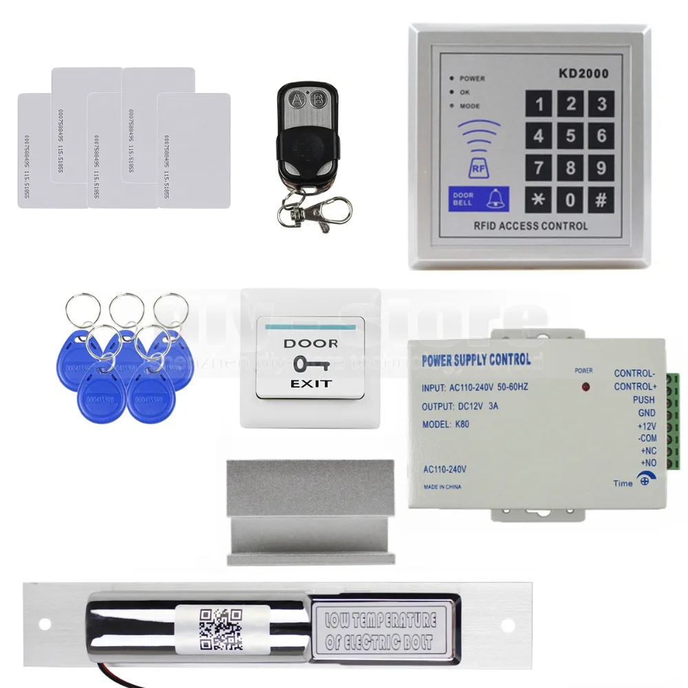 DIYSECUR 125KHz RFID Keypad Access Control Security System Full Kit Set + Electric Drop Bolt Lock +5 ID Cards 5 Keyfobs KD2000
DIYSECUR 125KHz RFID Keypad Access Control Security System Full Kit Set + Electric Drop Bolt Lock +5 ID Cards 5 Keyfobs KD2000
