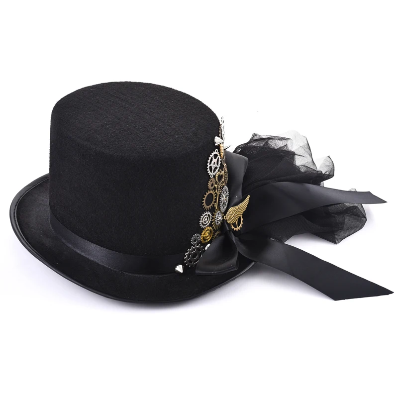 Unisexe Steampunk Gear Floral Spike Goggle Black Top Hat Victorian Costume Chapeau