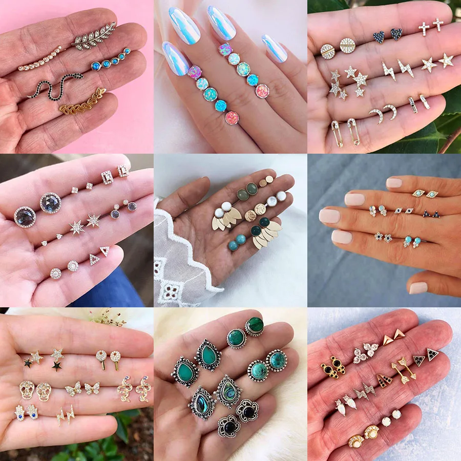 21 Styles Boho Crystal Colourful Geometric Stud Earrings Set for Women Punk Design Simple Star Moon Female Metal Earring Jewelry
21 Styles Boho Crystal Colourful Geometric Stud Earrings Set for Women Punk Design Simple Star Moon Female Metal Earring Jewelry